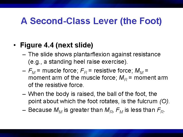 A Second-Class Lever (the Foot) • Figure 4. 4 (next slide) – The slide