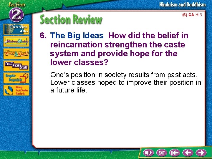 (6) CA HI 3. 6. The Big Ideas How did the belief in reincarnation