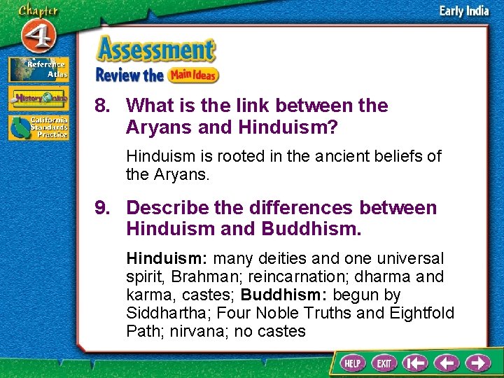 8. What is the link between the Aryans and Hinduism? Hinduism is rooted in