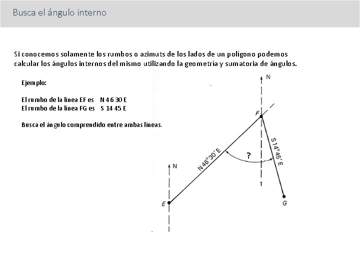 Busca el ángulo interno Si conocemos solamente los rumbos o azimuts de los lados