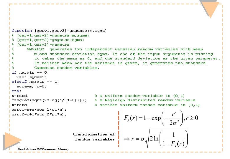 transformation of random variables Timo O. Korhonen, HUT Communication Laboratory 