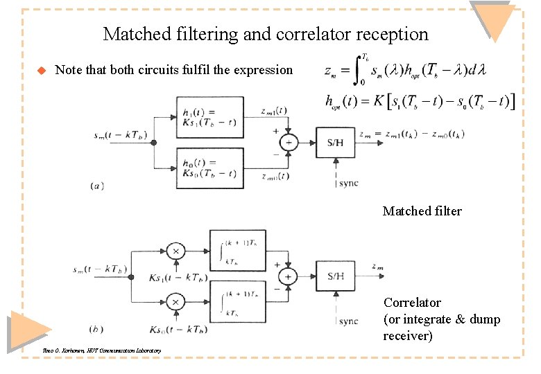 Matched filtering and correlator reception u Note that both circuits fulfil the expression Matched