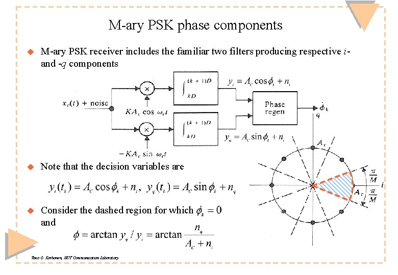 M-ary PSK phase components u M-ary PSK receiver includes the familiar two filters producing