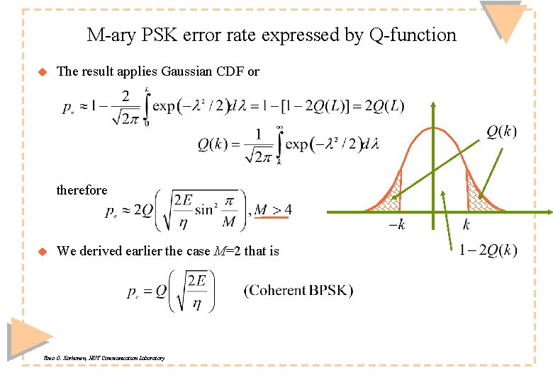 M-ary PSK error rate expressed by Q-function u The result applies Gaussian CDF or