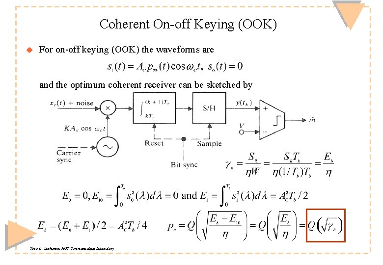 Coherent On-off Keying (OOK) u For on-off keying (OOK) the waveforms are and the Coherent On-off Keying (OOK) u For on-off keying (OOK) the waveforms are and the