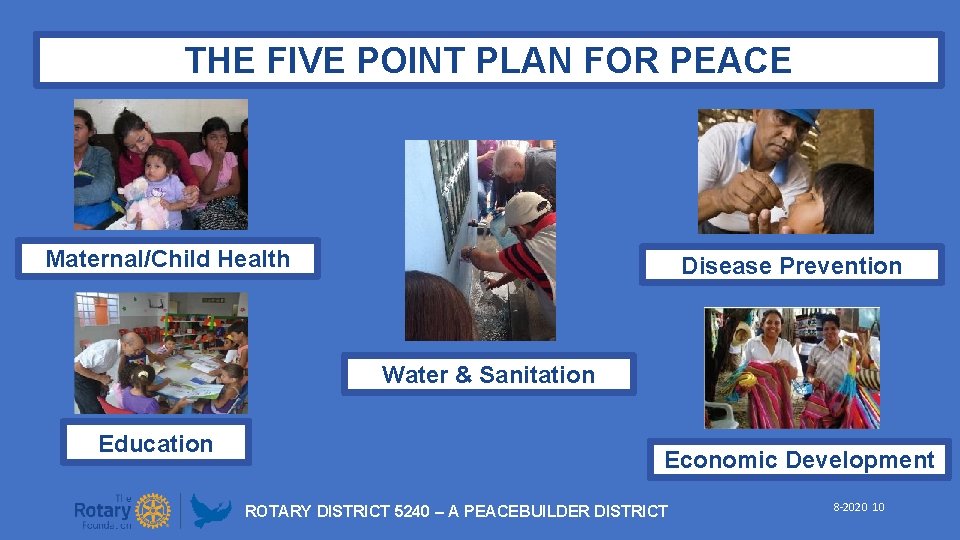 THE FIVE POINT PLAN FOR PEACE Maternal/Child Health 8/29/18 Education Disease Prevention Water &