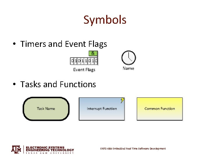Symbols • Timers and Event Flags • Tasks and Functions ENTC-489 Embedded Real Time