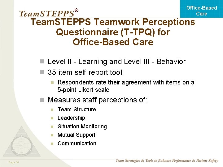 Office-Based Care ® Team. STEPPS Teamwork Perceptions Questionnaire (T-TPQ) for Office-Based Care n Level