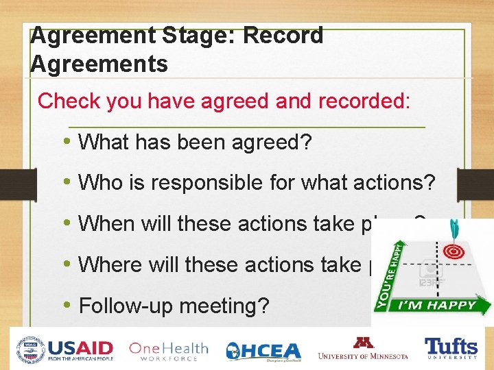 Agreement Stage: Record Agreements Check you have agreed and recorded: • What has been