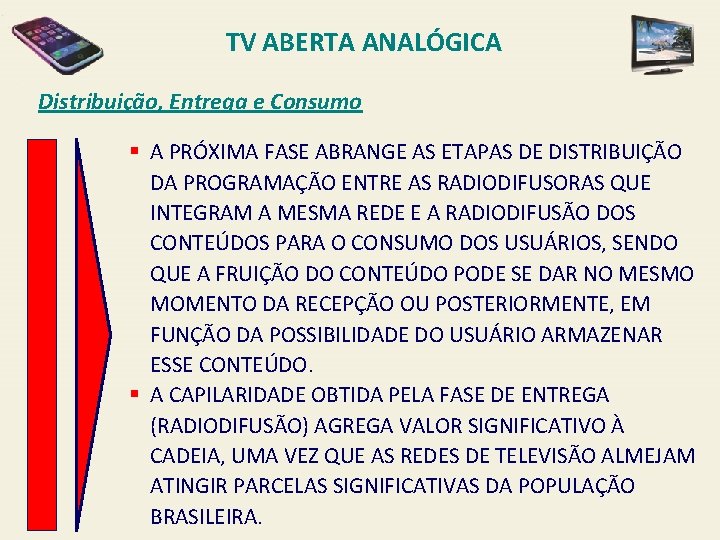 TV ABERTA ANALÓGICA Distribuição, Entrega e Consumo § A PRÓXIMA FASE ABRANGE AS ETAPAS