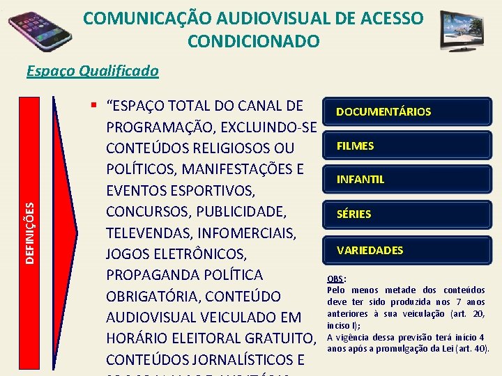 COMUNICAÇÃO AUDIOVISUAL DE ACESSO CONDICIONADO DEFINIÇÕES Espaço Qualificado § “ESPAÇO TOTAL DO CANAL DE