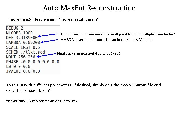 Auto Max. Ent Reconstruction “more msa 2 d_test_param” “more msa 2 d_param” DEF determined