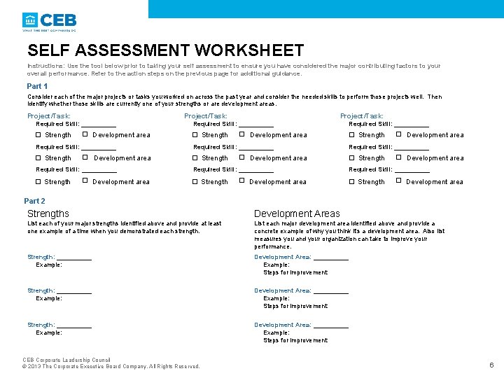 SELF ASSESSMENT WORKSHEET Instructions: Use the tool below prior to taking your self assessment