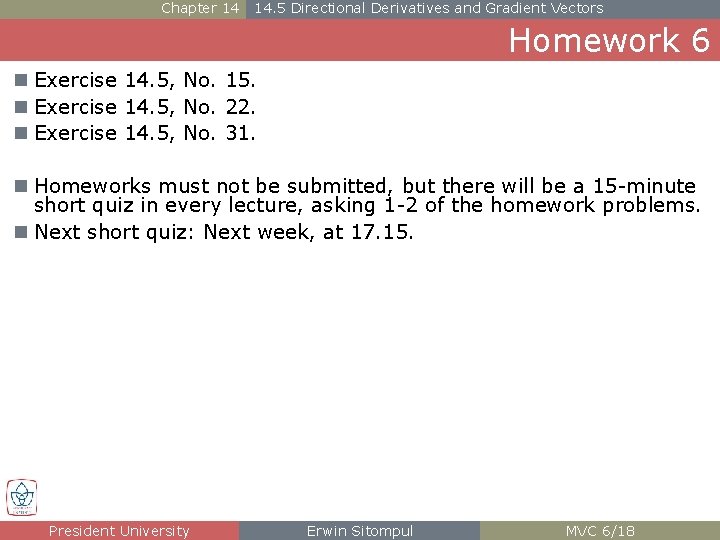 Chapter 14 14. 5 Directional Derivatives and Gradient Vectors Homework 6 n Exercise 14.