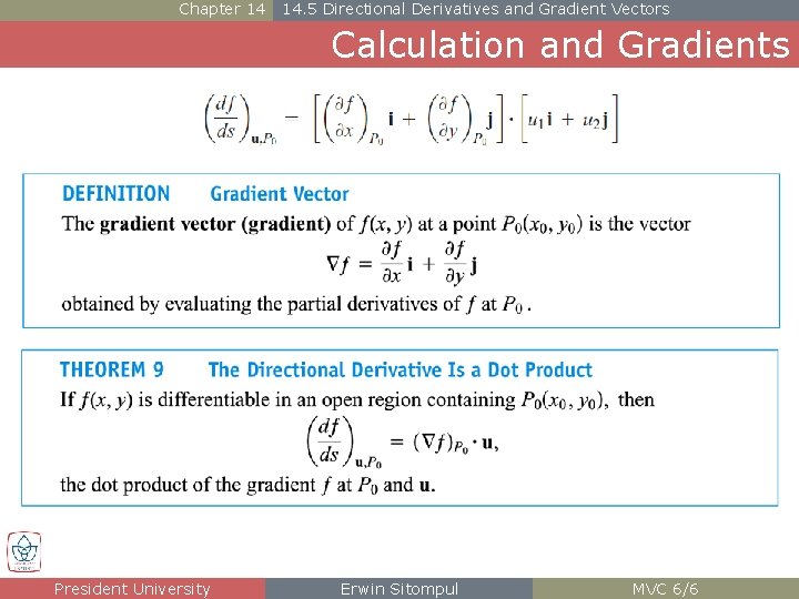 Chapter 14 14. 5 Directional Derivatives and Gradient Vectors Calculation and Gradients President University