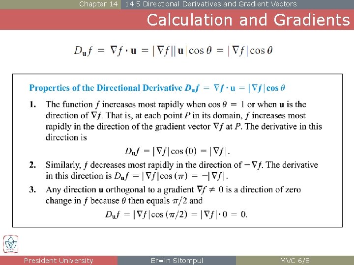 Chapter 14 14. 5 Directional Derivatives and Gradient Vectors Calculation and Gradients President University