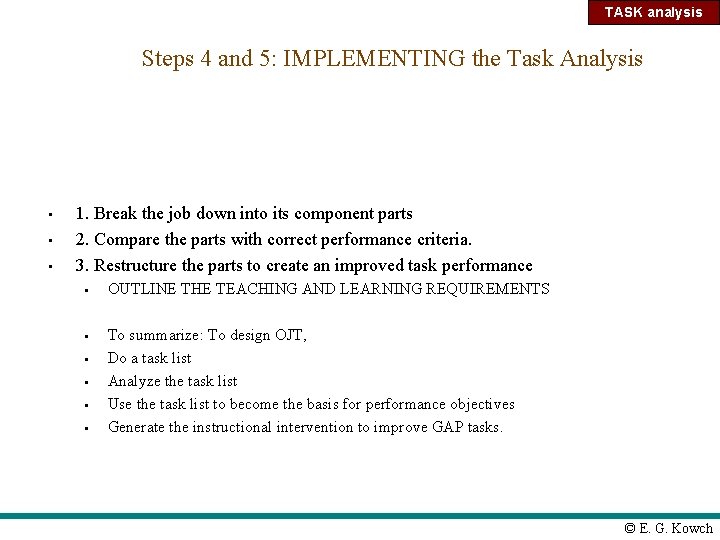 TASK analysis Steps 4 and 5: IMPLEMENTING the Task Analysis • • • 1.