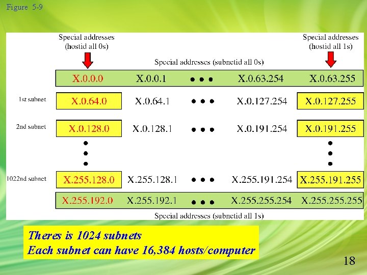 Figure 5 -9 Theres is 1024 subnets Each subnet can have 16, 384 hosts/computer