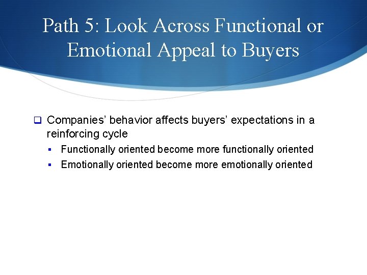 Path 5: Look Across Functional or Emotional Appeal to Buyers q Companies’ behavior affects