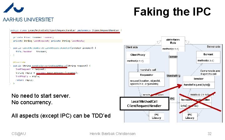 Faking the IPC No need to start server. No concurrency. Local. Method. Call Client.