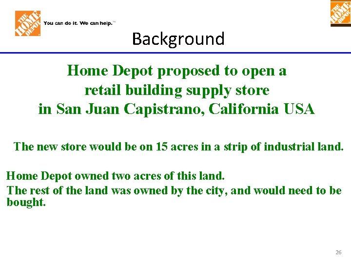 Background Home Depot proposed to open a retail building supply store in San Juan Background Home Depot proposed to open a retail building supply store in San Juan