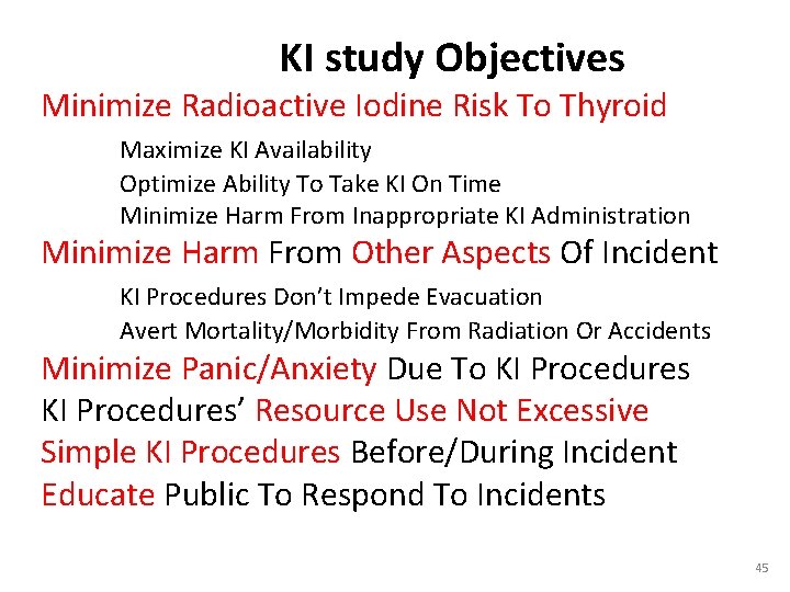 KI study Objectives Minimize Radioactive Iodine Risk To Thyroid Maximize KI Availability Optimize Ability KI study Objectives Minimize Radioactive Iodine Risk To Thyroid Maximize KI Availability Optimize Ability