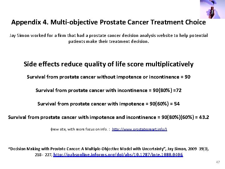 Appendix 4. Multi-objective Prostate Cancer Treatment Choice Jay Simon worked for a firm that Appendix 4. Multi-objective Prostate Cancer Treatment Choice Jay Simon worked for a firm that