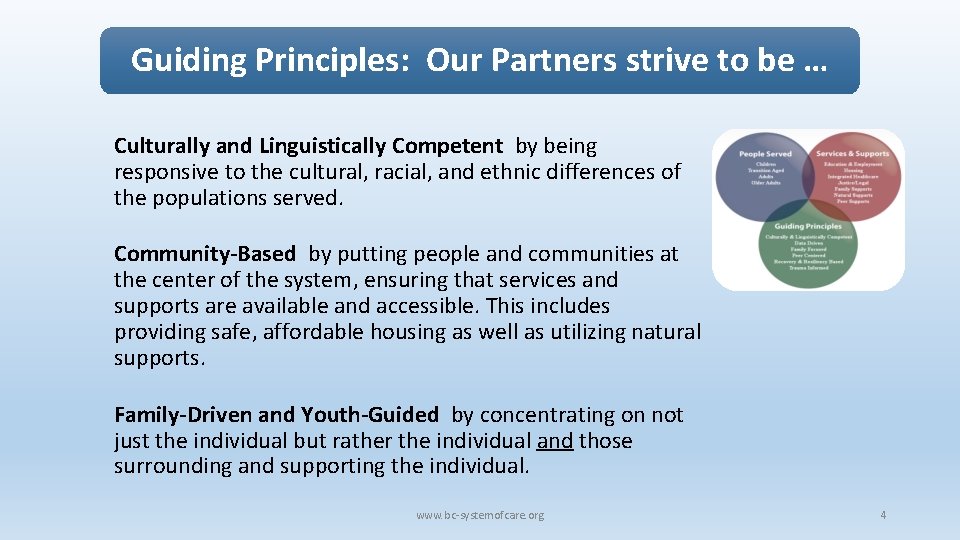 Guiding Principles: Our Partners strive to be … Culturally and Linguistically Competent by being