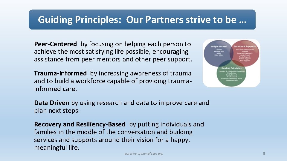 Guiding Principles: Our Partners strive to be … Peer-Centered by focusing on helping each