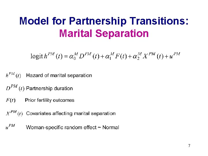 Model for Partnership Transitions: Marital Separation 7 
