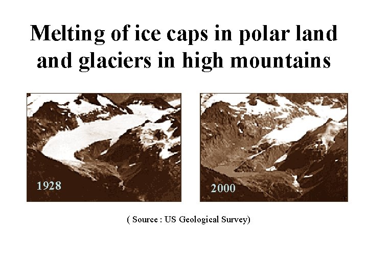 Melting of ice caps in polar land glaciers in high mountains 1928 2000 (