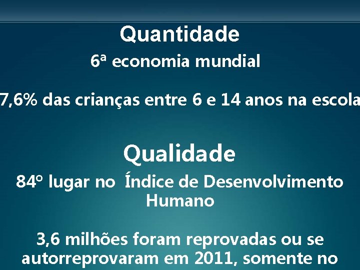 Quantidade 6ª economia mundial 7, 6% das crianças entre 6 e 14 anos na