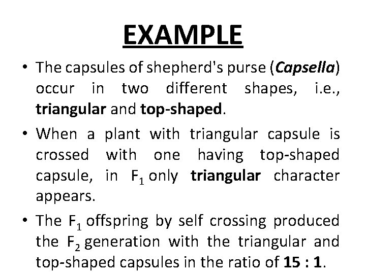 EXAMPLE • The capsules of shepherd's purse (Capsella) occur in two different shapes, i.