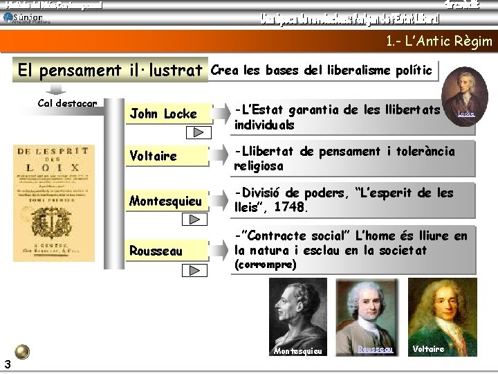 Armand Figuera 1. - L’Antic Règim El pensament il·lustrat Cal destacar Crea les bases