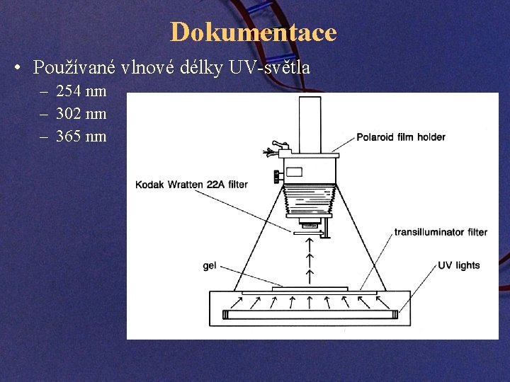 Dokumentace • Používané vlnové délky UV-světla – 254 nm – 302 nm – 365