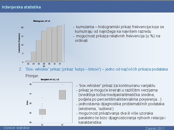 Inženjerska statistika - kumulanta – histogramski prikaz frekvencija koje se kumuliraju od najnižega ka