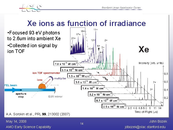 Xe ions as function of irradiance • Focused 93 e. V photons to 2.
