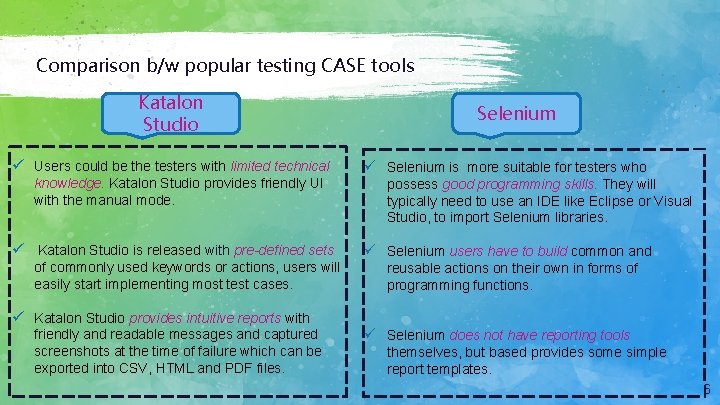 Comparison b/w popular testing CASE tools Katalon Studio ü Users could be the testers