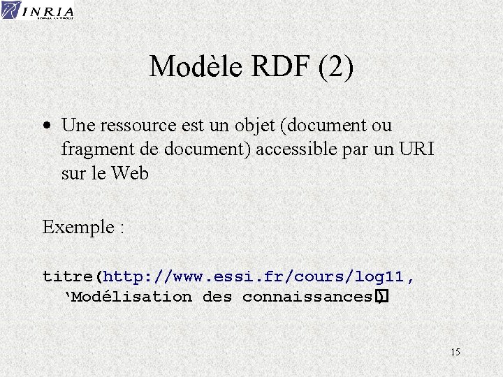 Modèle RDF (2) · Une ressource est un objet (document ou fragment de document)