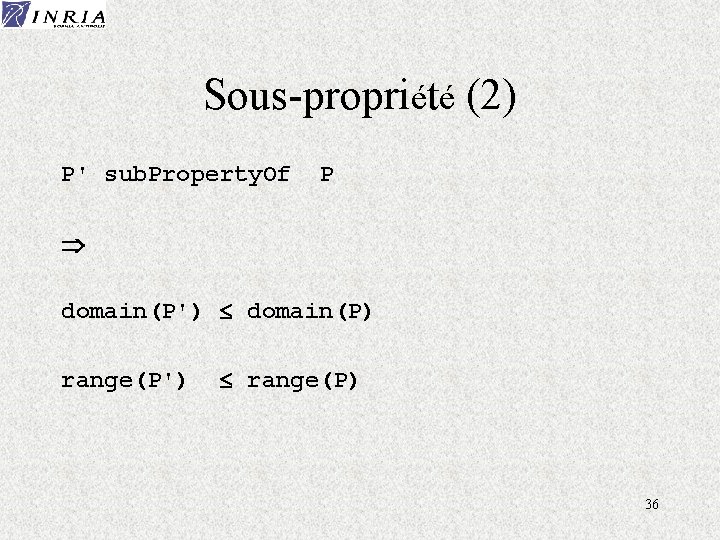 Sous-propriété (2) P' sub. Property. Of P domain(P') domain(P) range(P') range(P) 36 