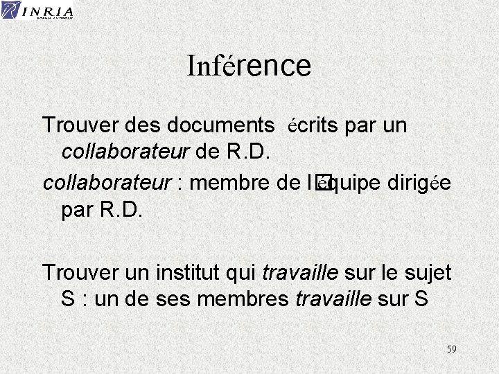 Inférence Trouver des documents écrits par un collaborateur de R. D. collaborateur : membre