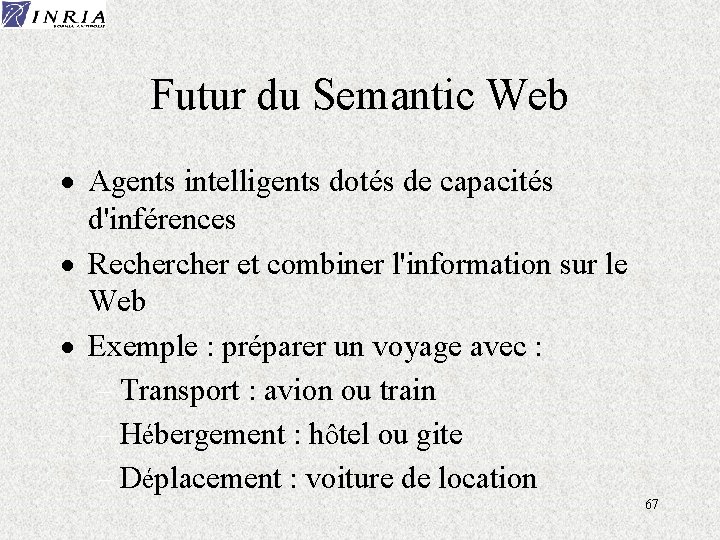 Futur du Semantic Web · Agents intelligents dotés de capacités d'inférences · Recher et