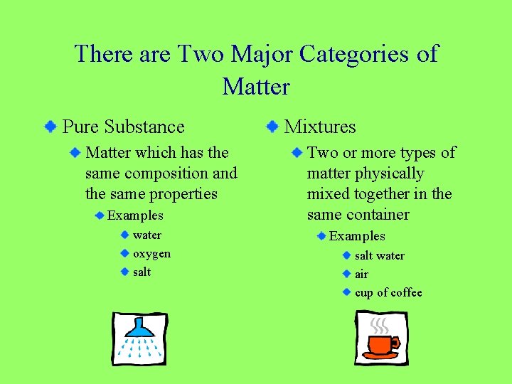 There are Two Major Categories of Matter Pure Substance Matter which has the same