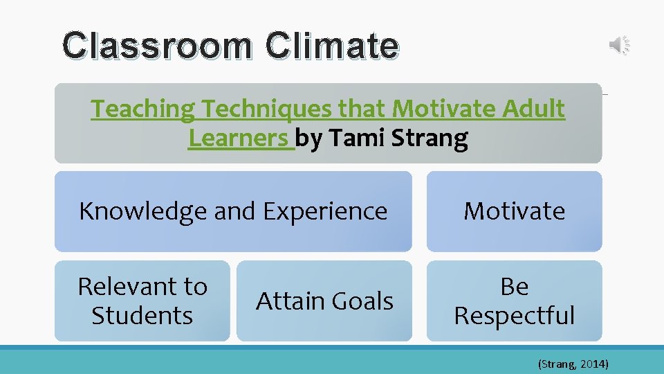 Classroom Climate Teaching Techniques that Motivate Adult Learners by Tami Strang Knowledge and Experience