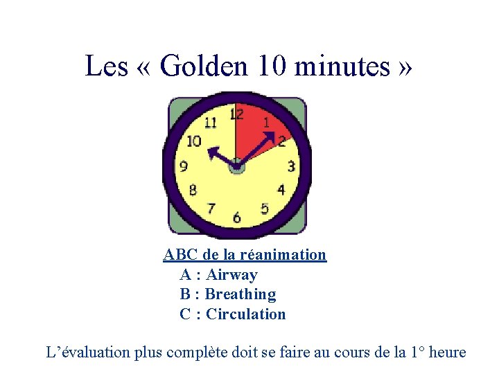 Les « Golden 10 minutes » ABC de la réanimation A : Airway B