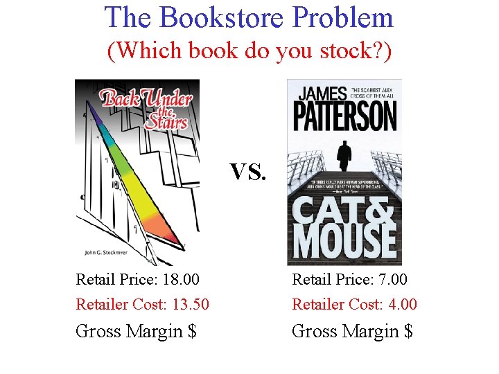 The Bookstore Problem (Which book do you stock? ) VS. Retail Price: 18. 00