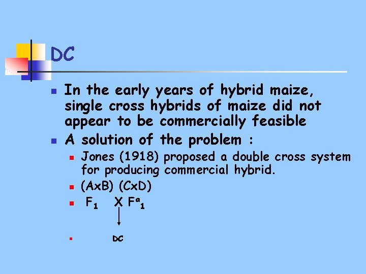 DC n n In the early years of hybrid maize, single cross hybrids of