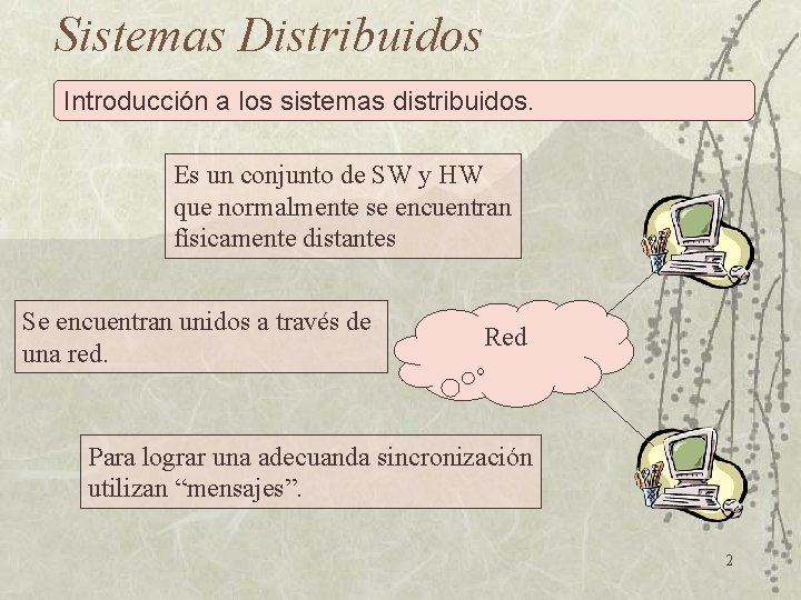 Sistemas Distribuidos Introducción a los sistemas distribuidos. Es un conjunto de SW y HW
