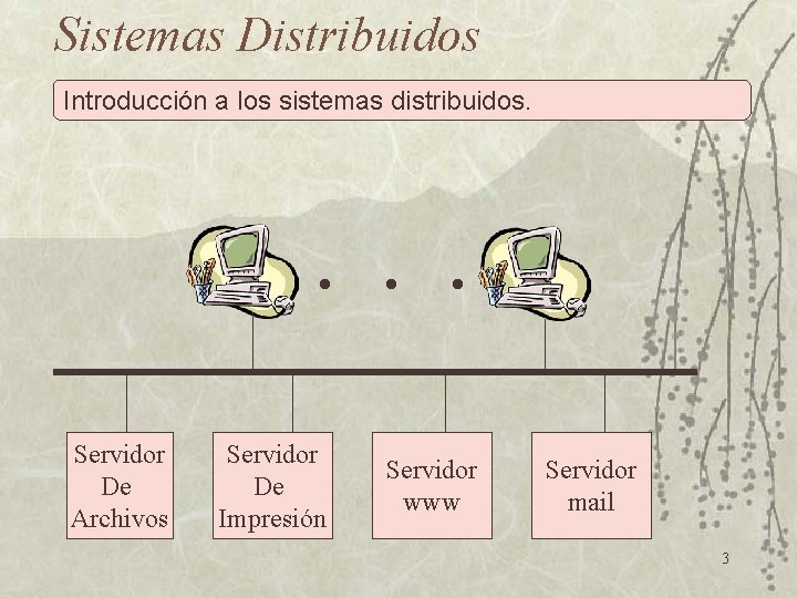 Sistemas Distribuidos Introducción a los sistemas distribuidos. . Servidor De Archivos Servidor De Impresión