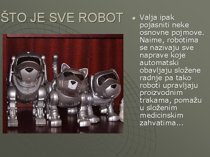 ŠTO JE SVE ROBOT u Valja ipak pojasniti neke osnovne pojmove. Naime, robotima se